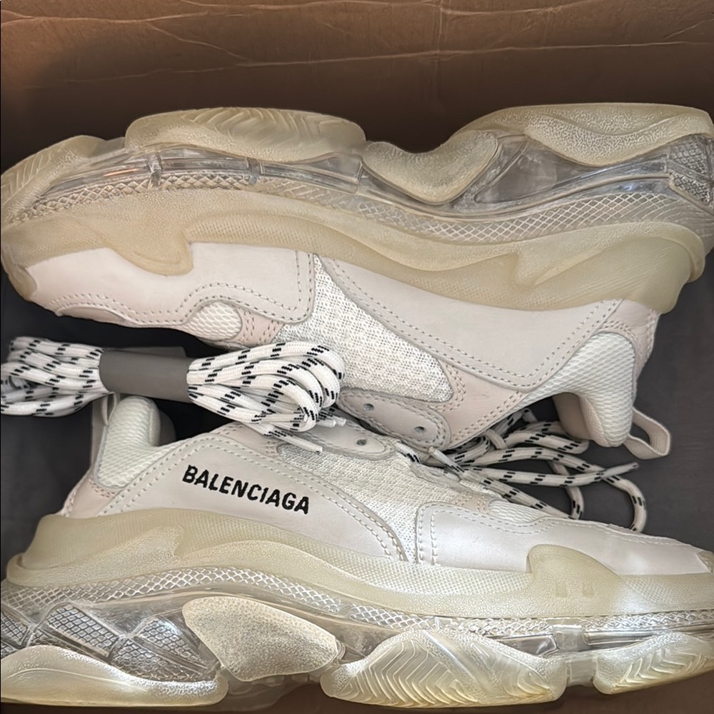 Balenciaga Triple S — Cream and White Chunky Sneakers — Size: 7